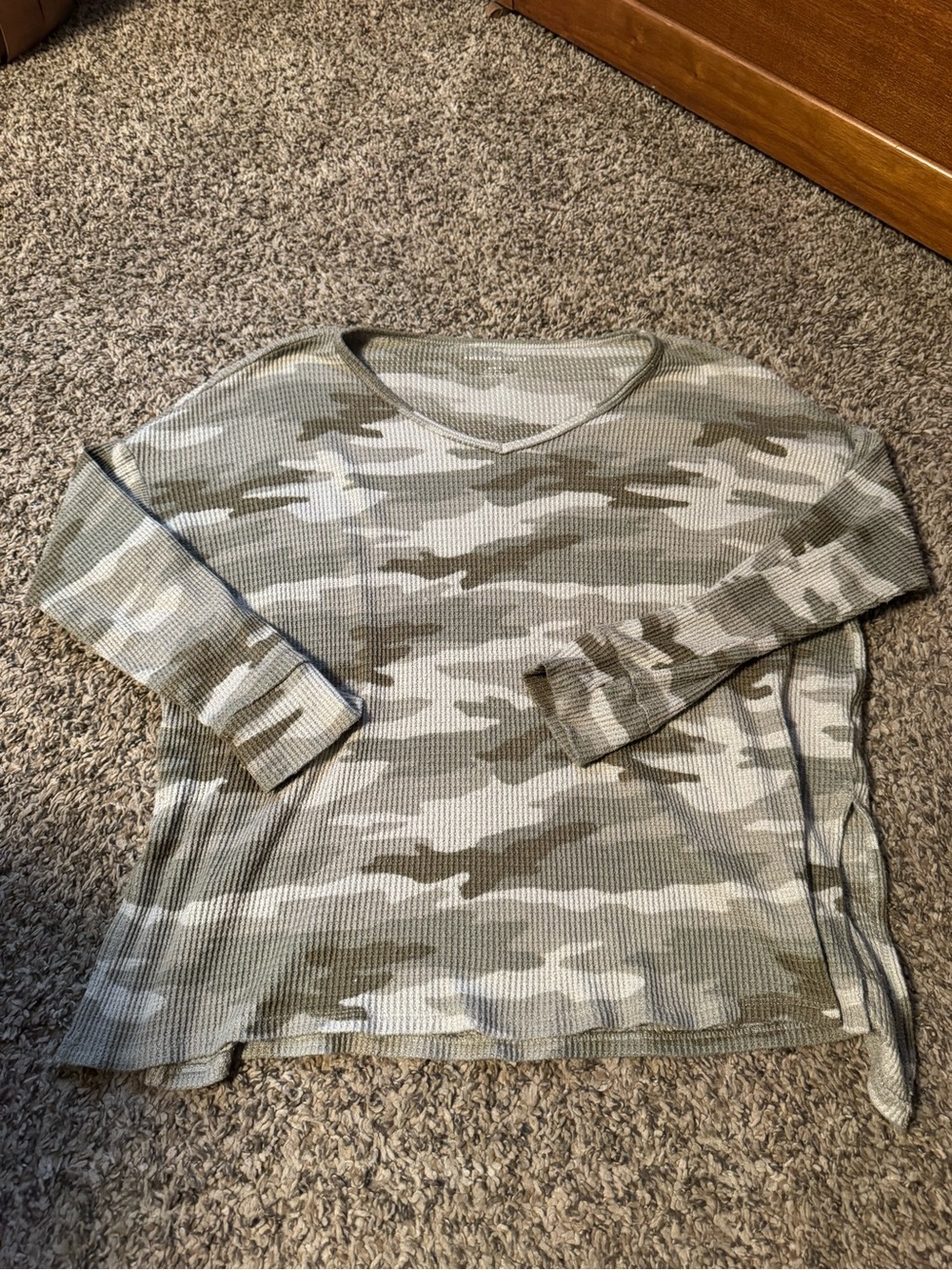 American Eagle camo Waffle Knit Top